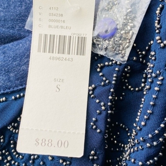Anthropologie Ranna Gill Blue Beaded Charlene Longsleeve Top - Picture 6 of 8